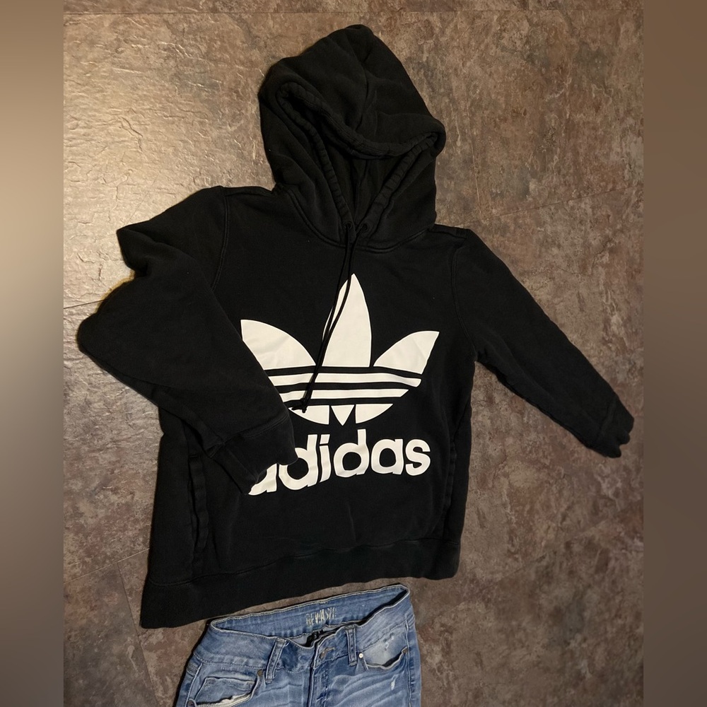 Adidas Black Hoodie with White Logo and pocket